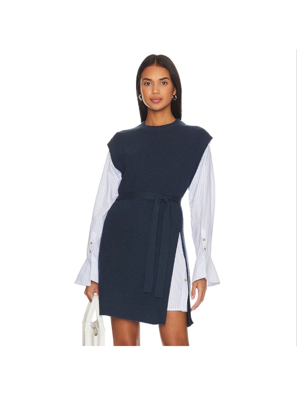 Sleeveless Knit Belted Dress in Navy